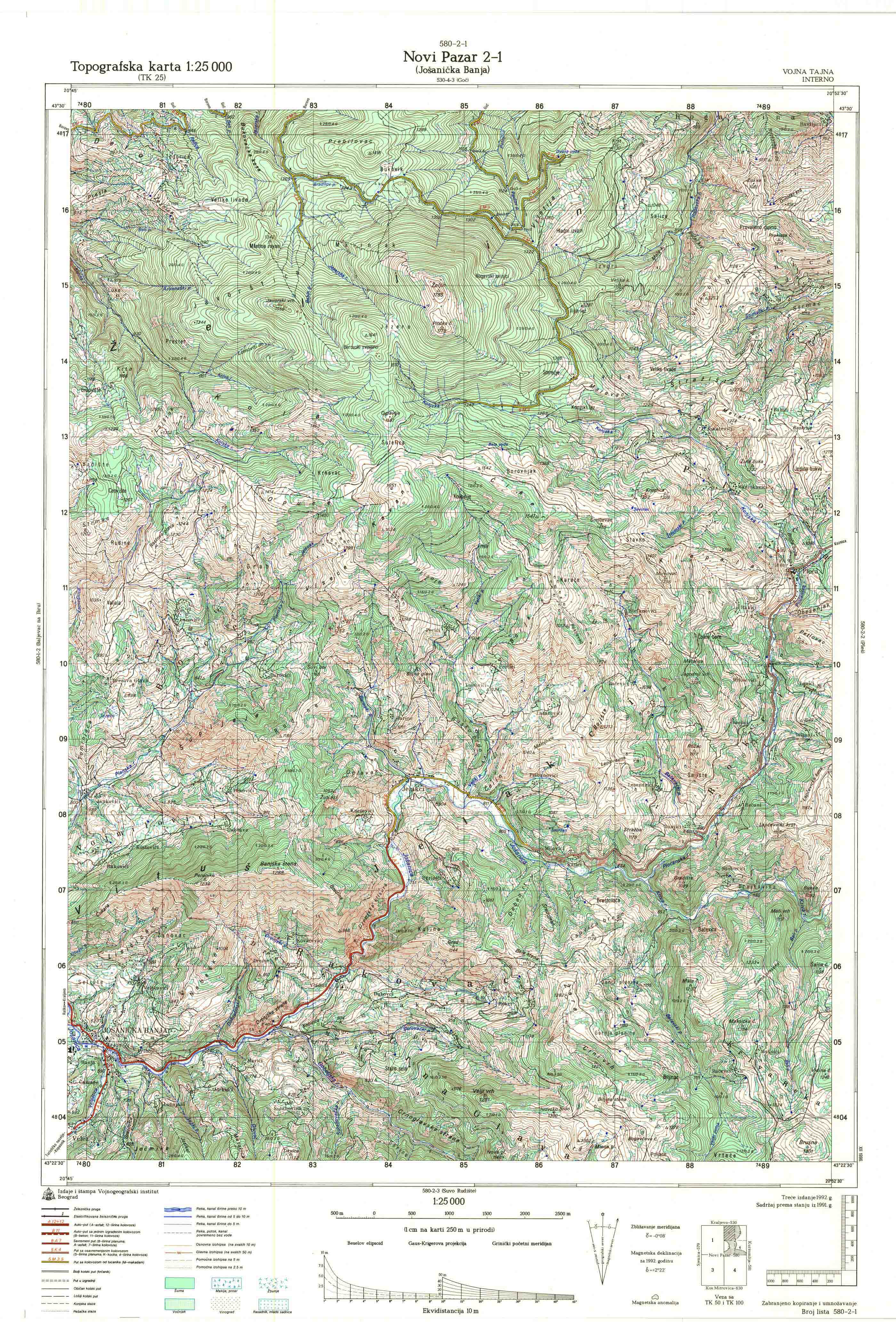  topografska karta srbije 25000 JNA  Novi Pazar